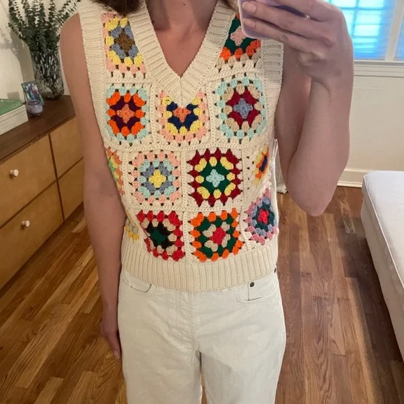 Sea New York Gabriela Crochet knit vest Top